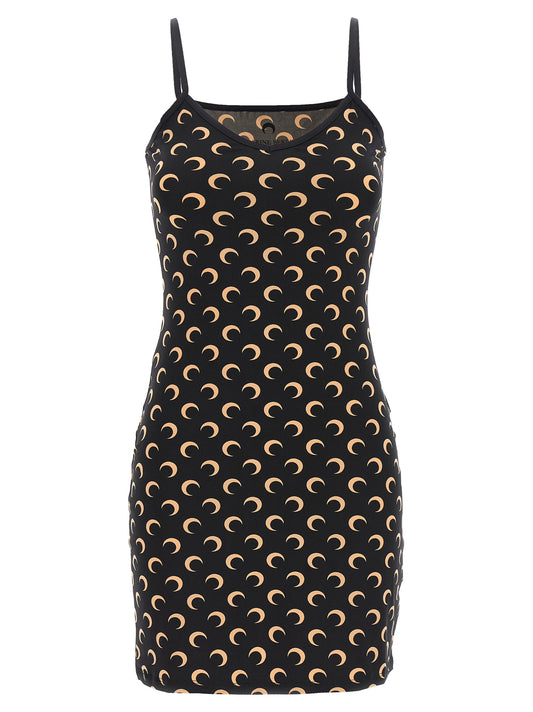 Marine Serre Black Polyamide Short Dress with Moon Print