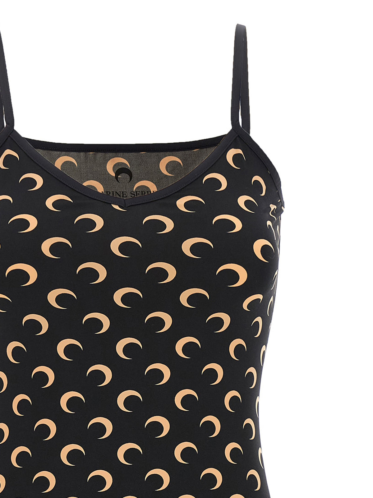 Marine Serre Black Polyamide Short Dress with Moon Print