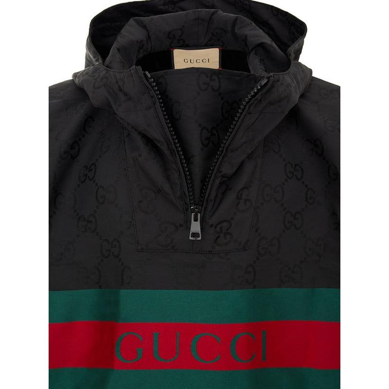 Gucci Black Polyester Trench Coat with Logo