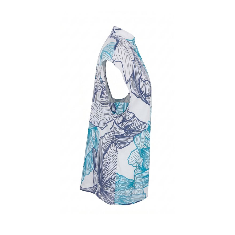 Malo Blue Cotton Sleeveless Women Shirt with Floral Print