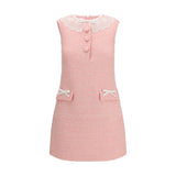 Self-Portrait Multicolor Bouclé Mini Dress with Lace Collar
