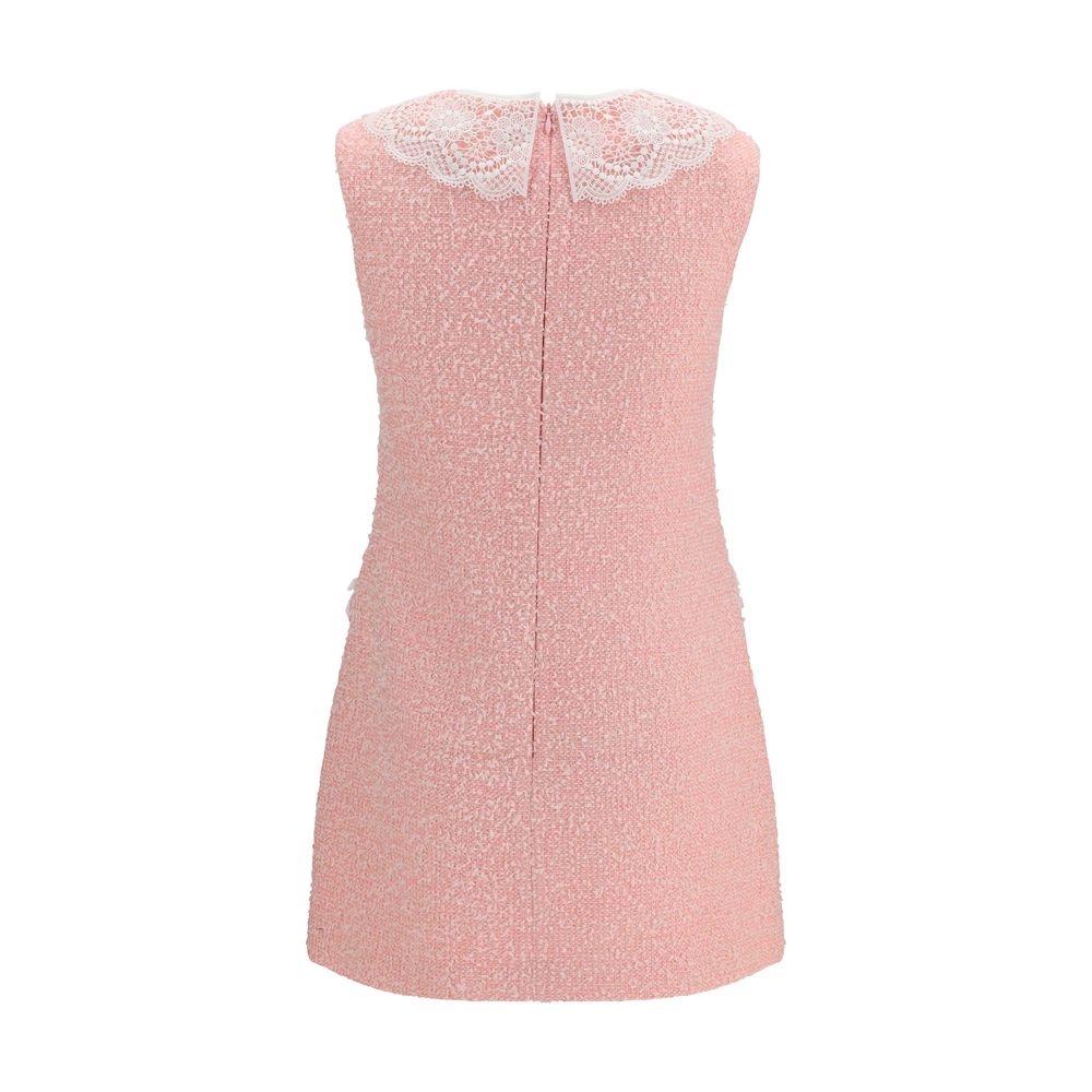 Self-Portrait Multicolor Bouclé Mini Dress with Lace Collar
