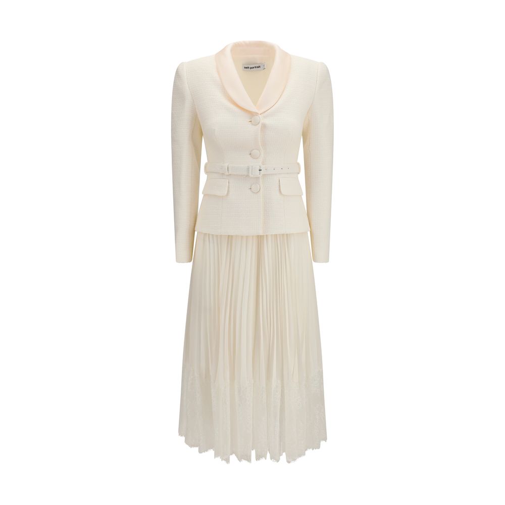 Self-Portrait Beige Polyester Cocktail Dress with Shawl Collar