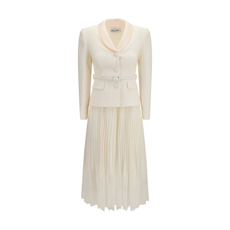 Self-Portrait Beige Polyester Cocktail Dress with Shawl Collar