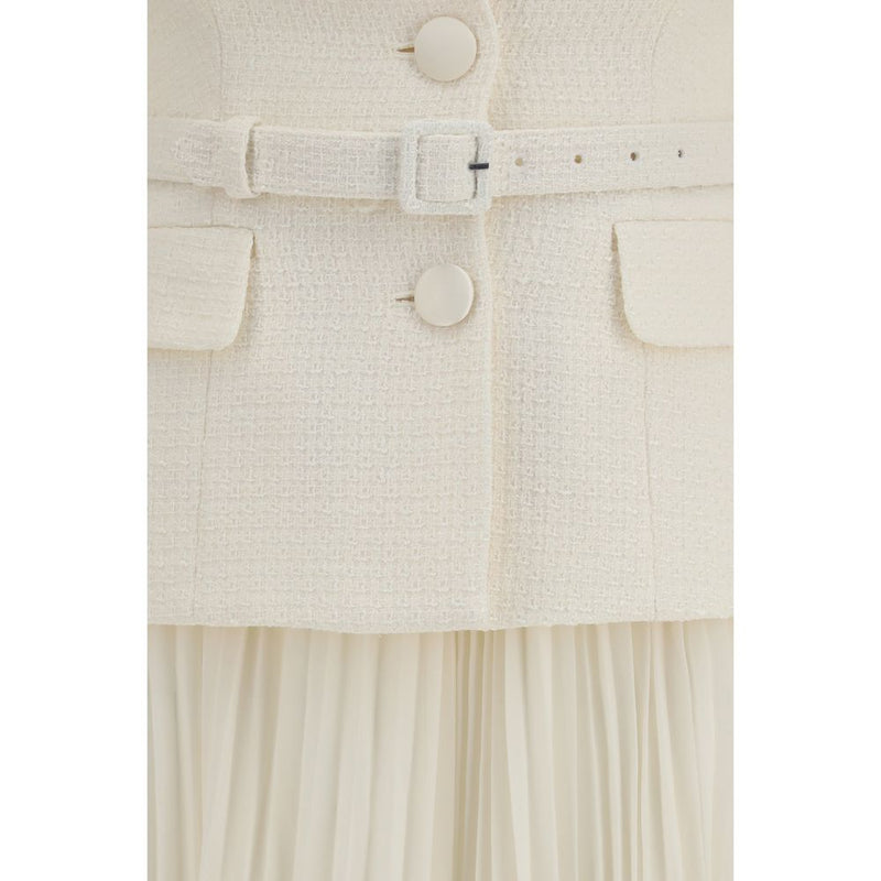 Self-Portrait Beige Polyester Cocktail Dress with Shawl Collar