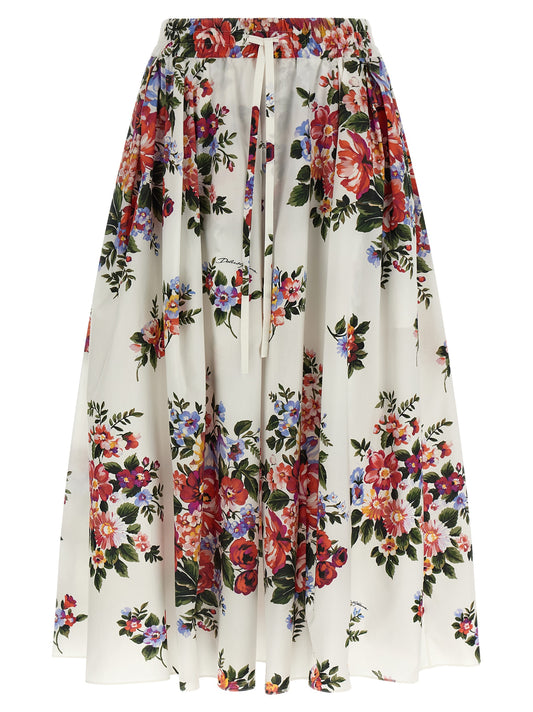 Dolce & Gabbana White Cotton Midi Skirt with Unique Print