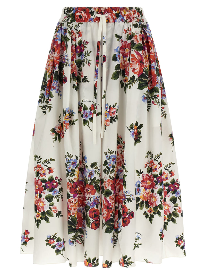 Dolce & Gabbana White Cotton Midi Skirt with Unique Print