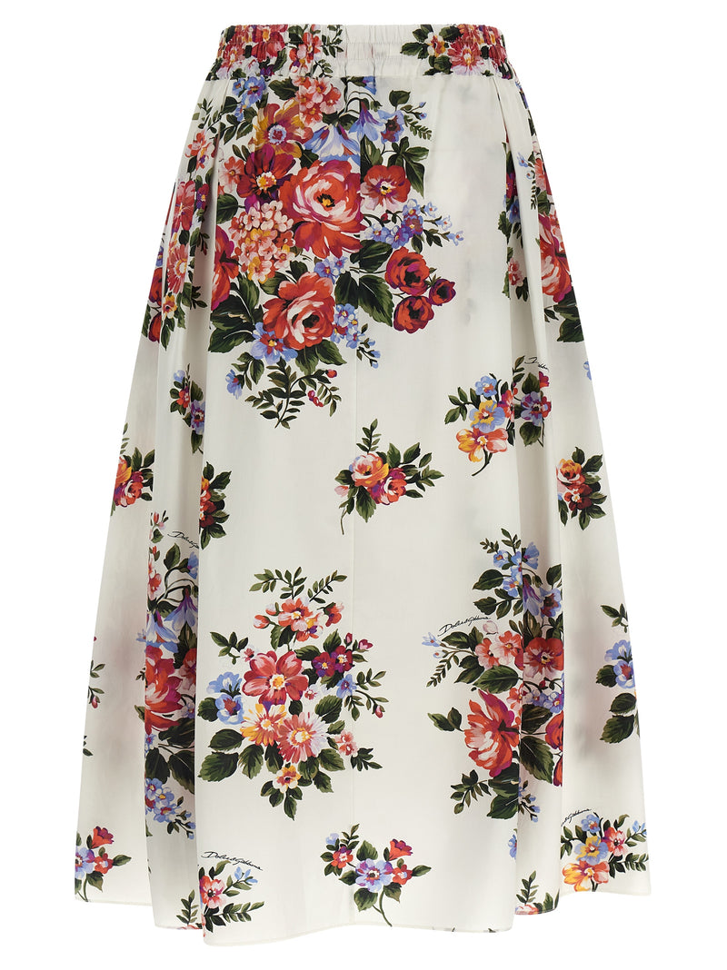 Dolce & Gabbana White Cotton Midi Skirt with Unique Print