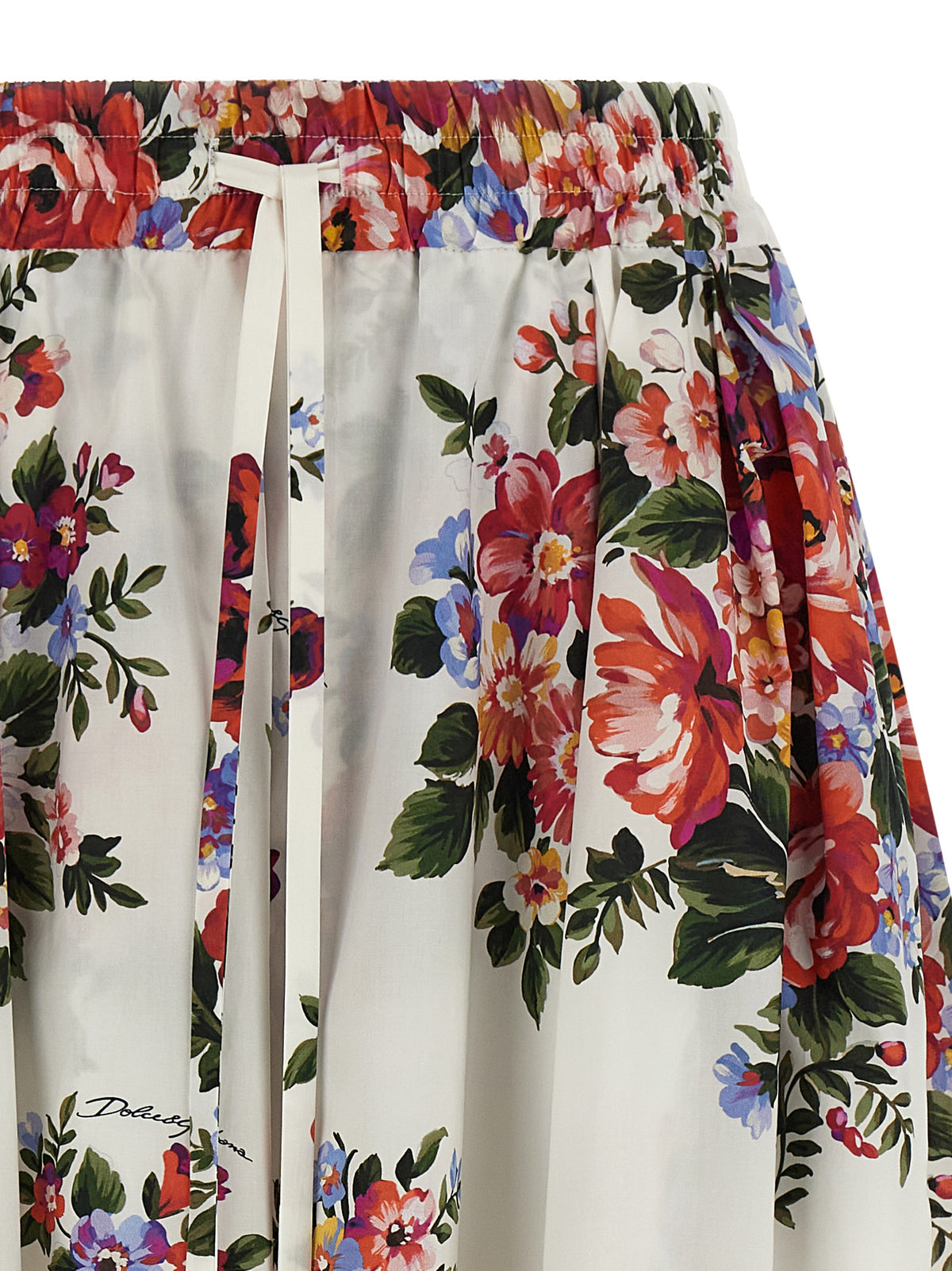 Dolce & Gabbana White Cotton Midi Skirt with Unique Print
