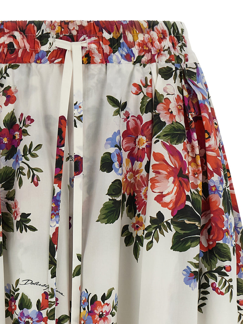 Dolce & Gabbana White Cotton Midi Skirt with Unique Print
