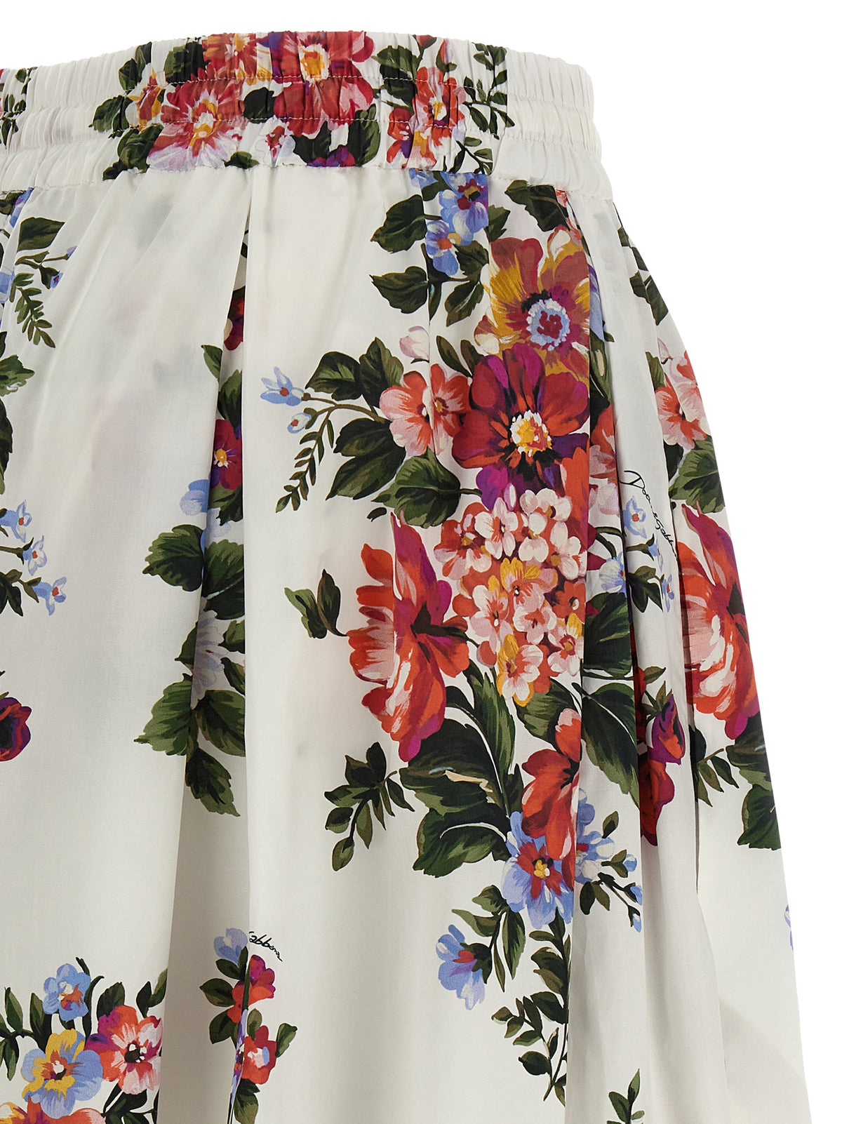 Dolce & Gabbana White Cotton Midi Skirt with Unique Print