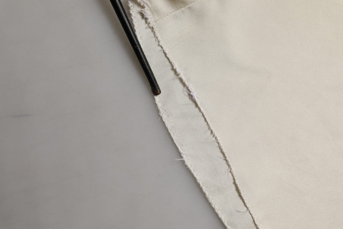 Dolce & Gabbana Off White Silk Straight Wide Leg Trouser Pants