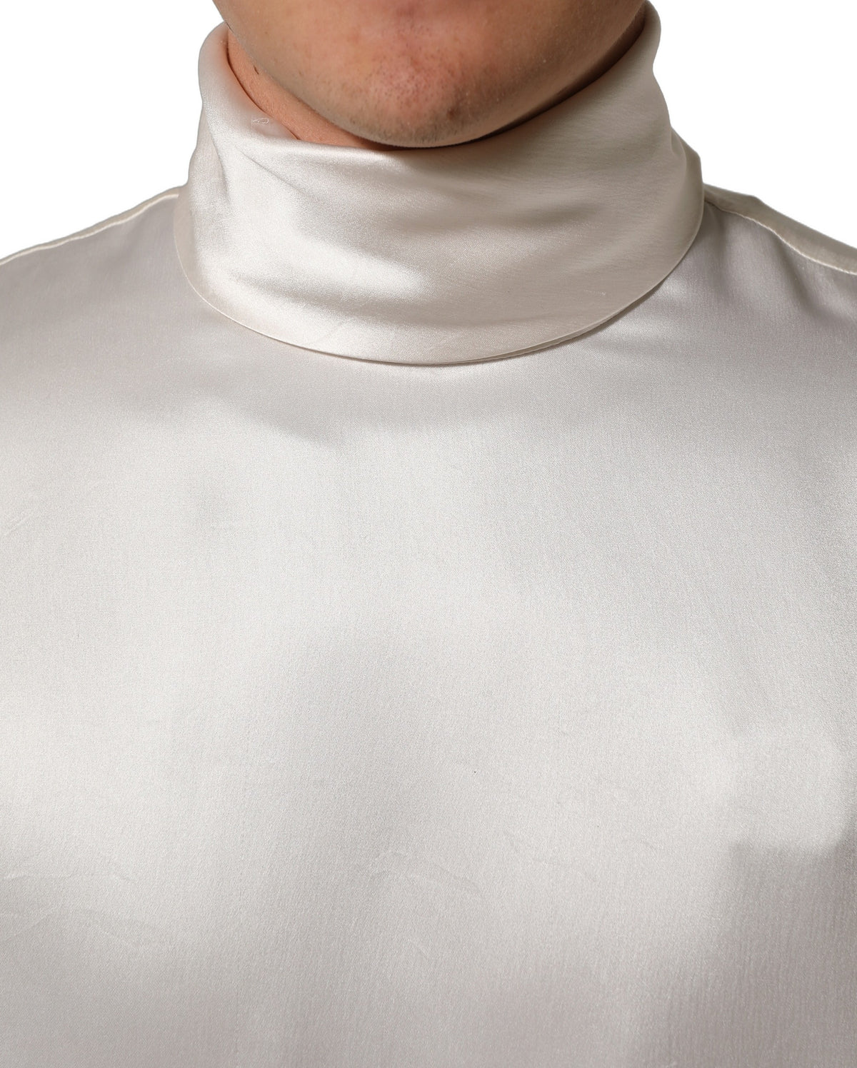 Dolce & Gabbana White Silk Long Sleeves Turtleneck Sweater
