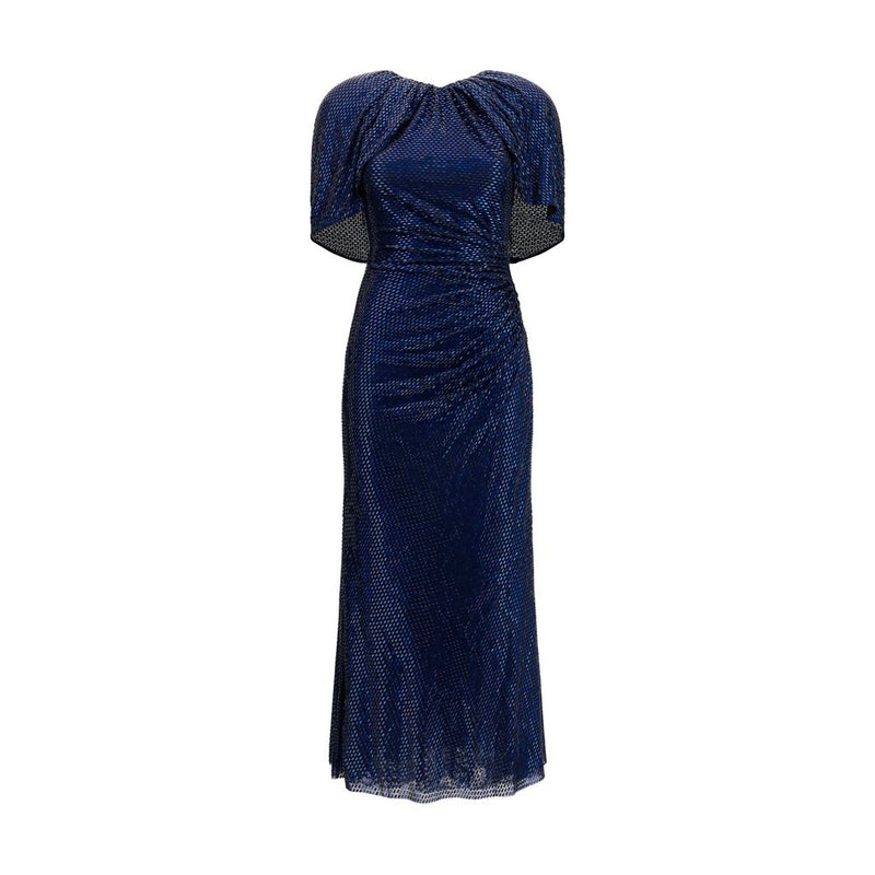 Self-Portrait Blue Polyester Cocktail Dress with Cape Sleeves