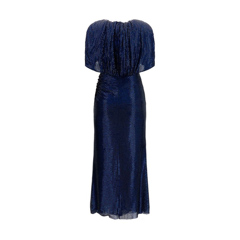 Self-Portrait Blue Polyester Cocktail Dress with Cape Sleeves