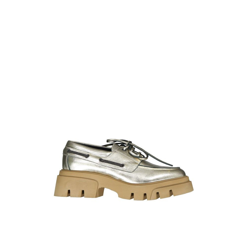 Mocassins à plateforme en cuir doré Brunello Cucinelli