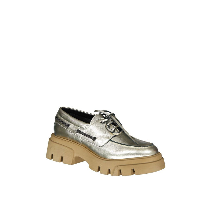 Mocassins à plateforme en cuir doré Brunello Cucinelli
