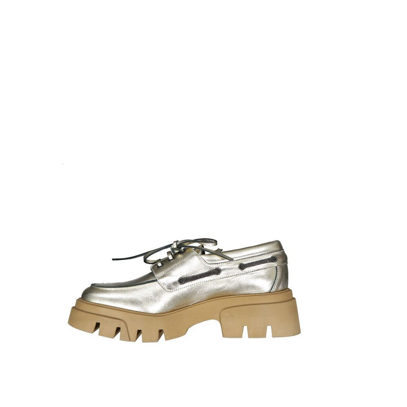 Mocassins à plateforme en cuir doré Brunello Cucinelli