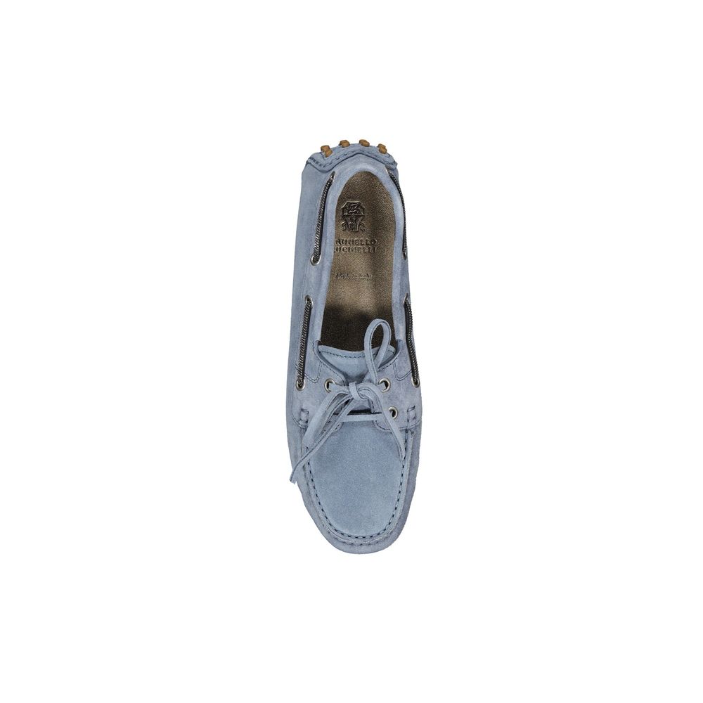 Brunello Cucinelli Blue Leather Slip-On Loafers for Women