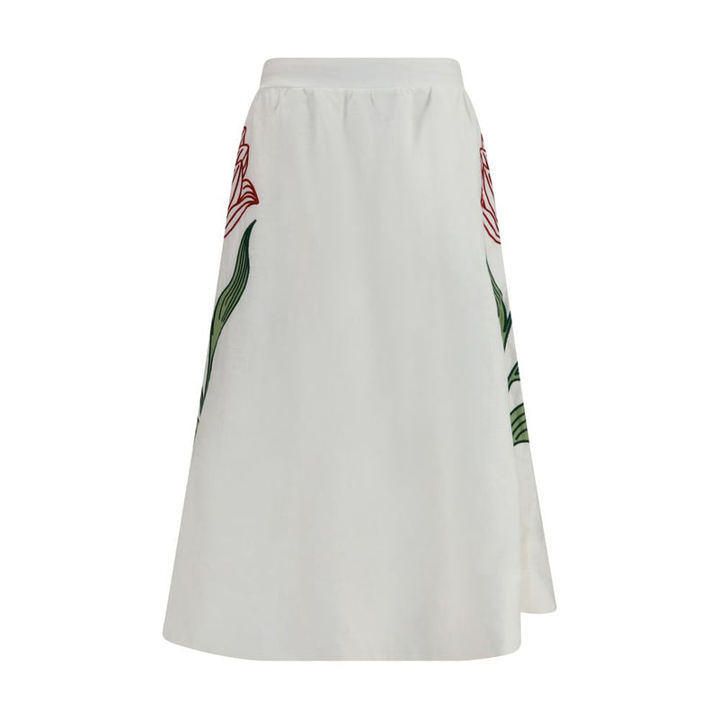 FARM RIO White Linen Midi Skirt