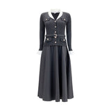 Self-Portrait Gray Polyamide Midi Dress with Pearl Details