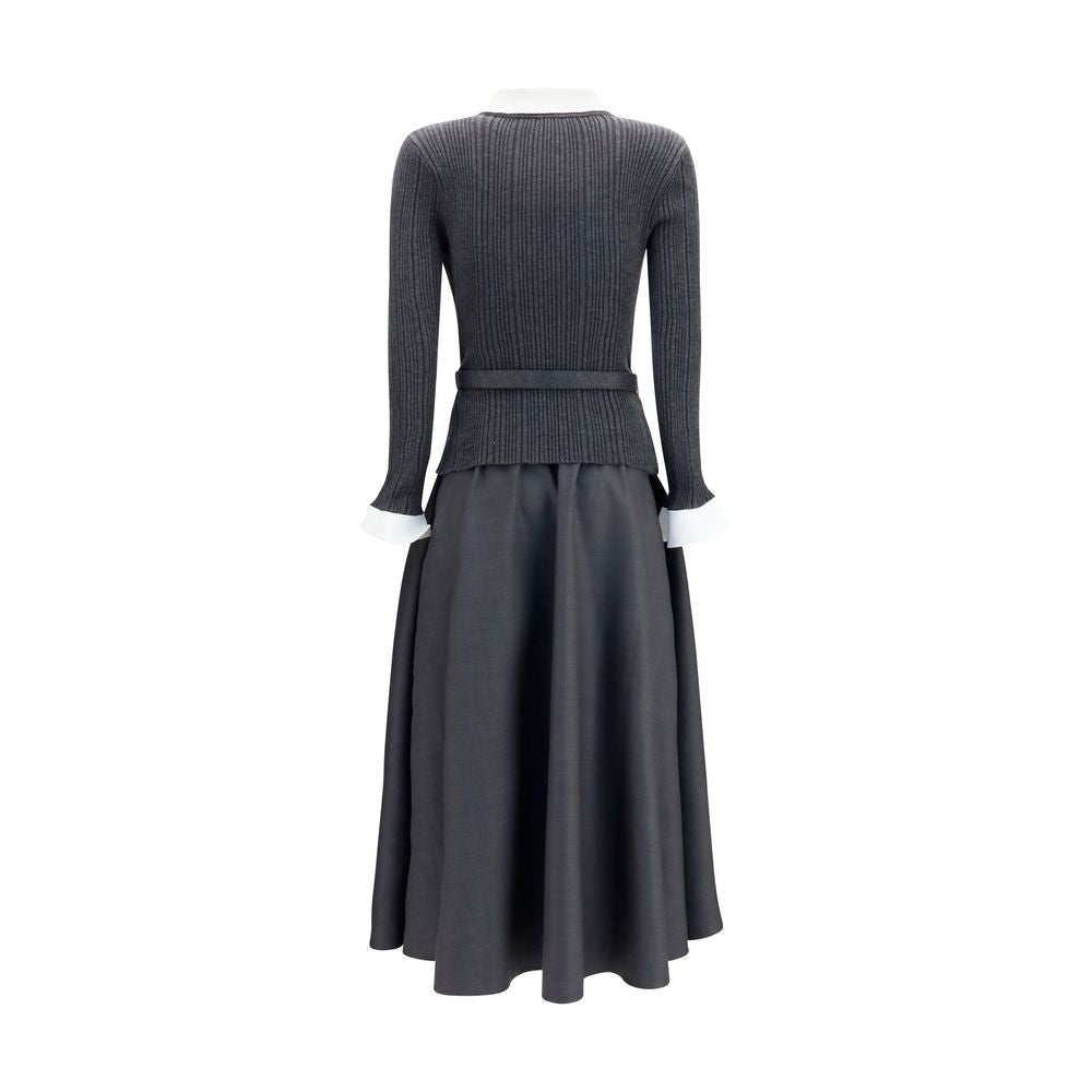 Self-Portrait Gray Polyamide Midi Dress with Pearl Details
