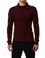 Dolce & Gabbana Burgundy Wool Button Down Cardigan Sweater
