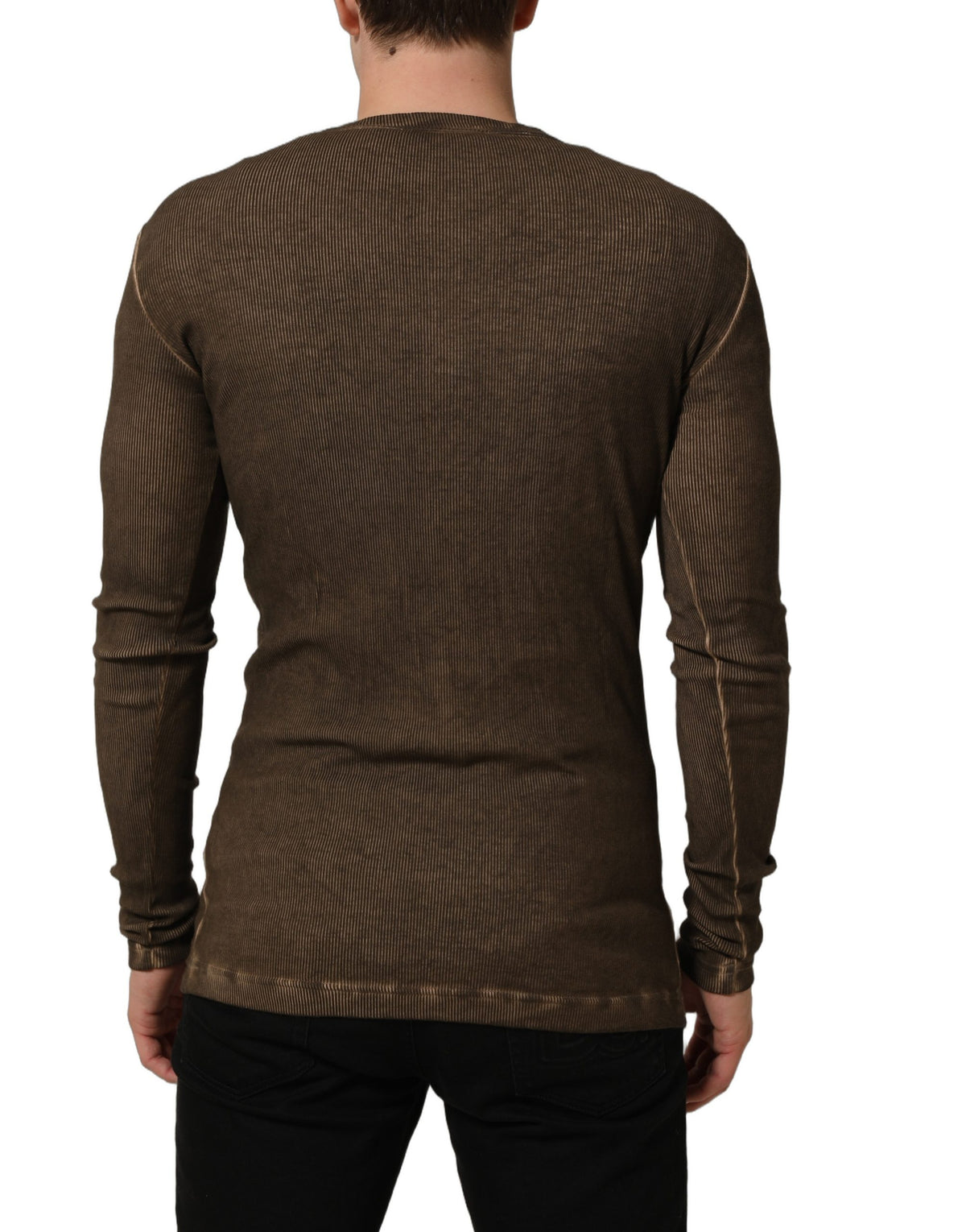 Dolce & Gabbana Brown Cotton Buttoned Henley Pullover Sweater