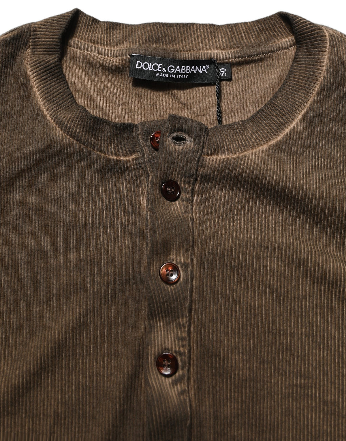 Dolce & Gabbana Brown Cotton Buttoned Henley Pullover Sweater