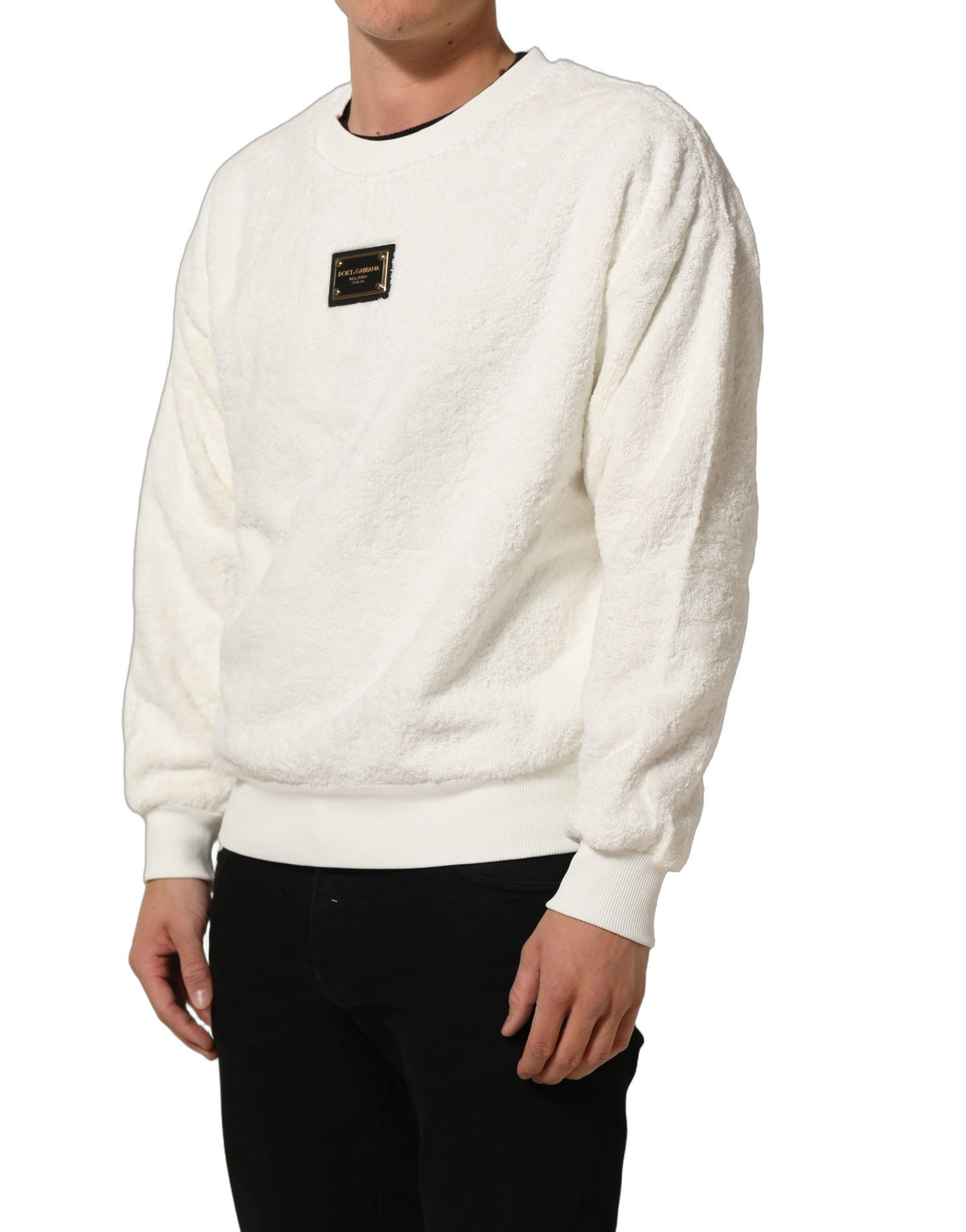 Dolce & Gabbana White LogoPlaque CrewNeck Sweatshirt Sweater