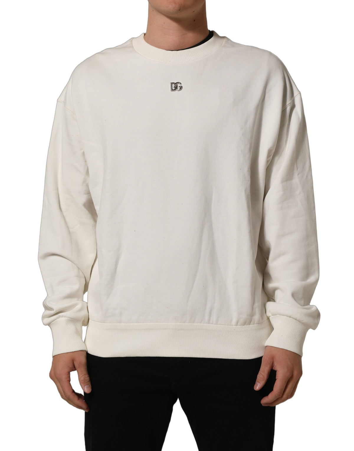Dolce & Gabbana White DG Logo Crew Neck Sweatshirt Sweater
