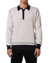 Dolce & Gabbana White Silk Collared Henley Pullover Sweater