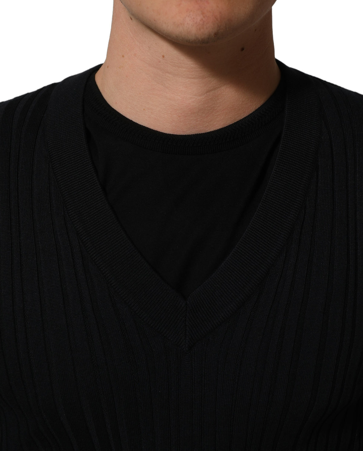 Dolce & Gabbana Black Silk Blend V-neck Pullover Men Sweater