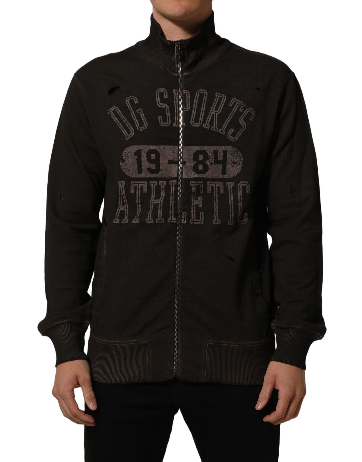 Dolce & Gabbana Brown Logo Print Full Zip Sweatshirt