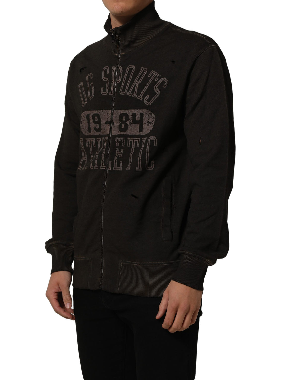 Dolce & Gabbana Brown Logo Print Full Zip Sweatshirt