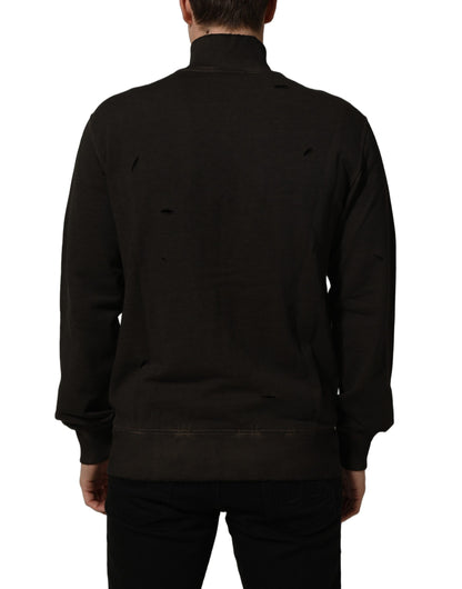 Dolce & Gabbana Brown Logo Print Full Zip Sweatshirt Sweater