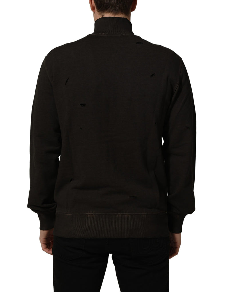 Dolce & Gabbana Brown Logo Print Full Zip Sweatshirt Sweater