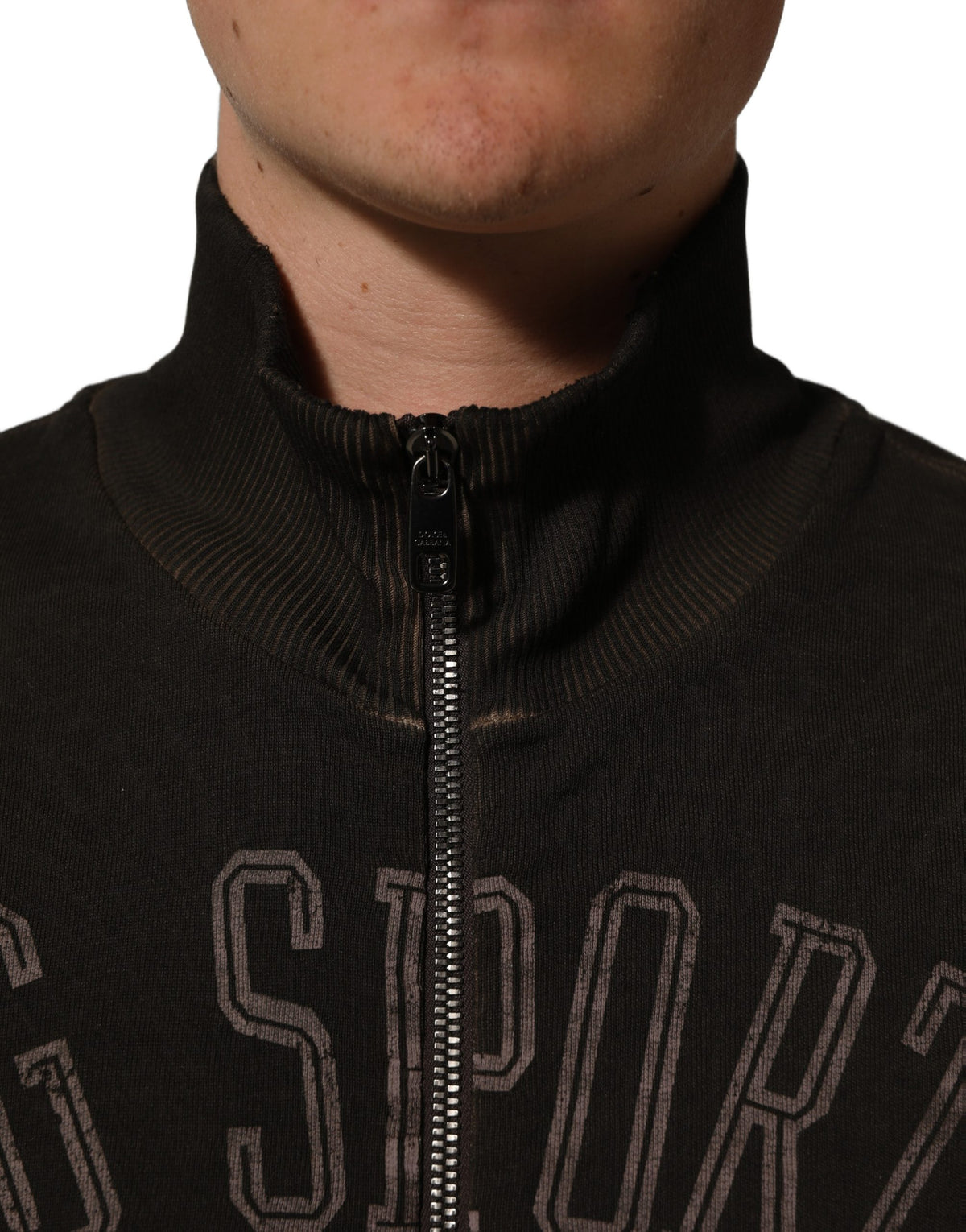 Dolce & Gabbana Brown Logo Print Full Zip Sweatshirt