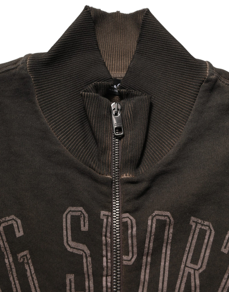 Dolce & Gabbana Brown Logo Print Full Zip Sweatshirt Sweater