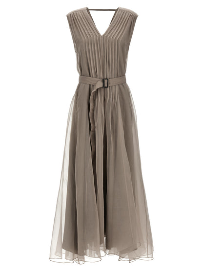 Robe longue en soie beige Brunello Cucinelli