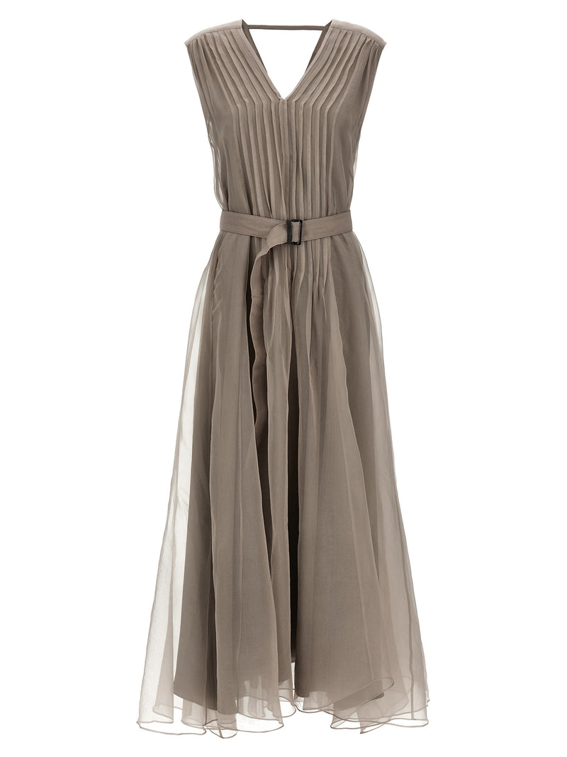 Robe longue en soie beige Brunello Cucinelli
