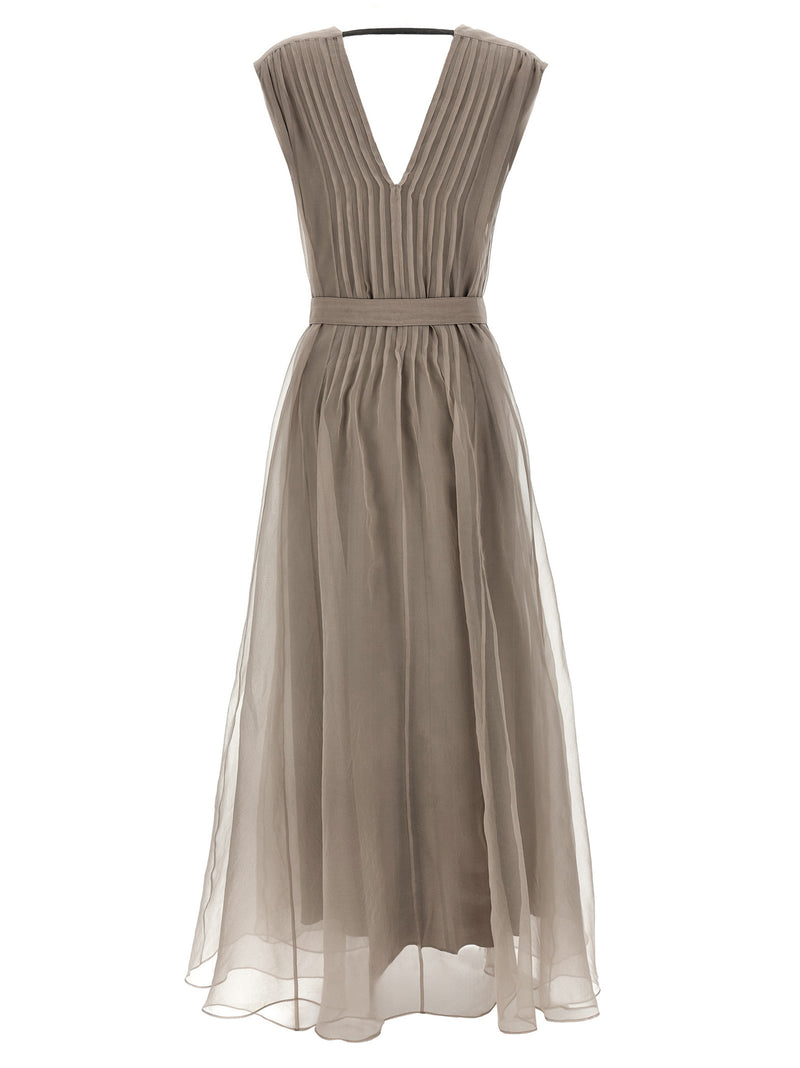 Robe longue en soie beige Brunello Cucinelli