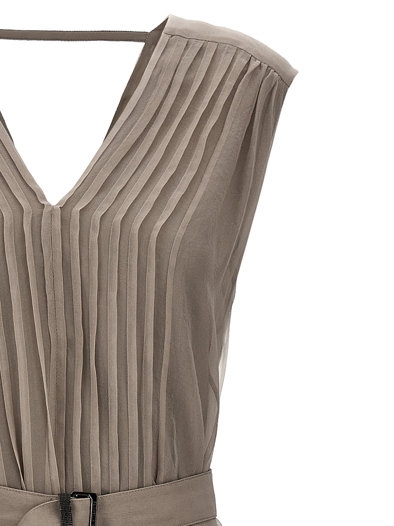 Robe longue en soie beige Brunello Cucinelli