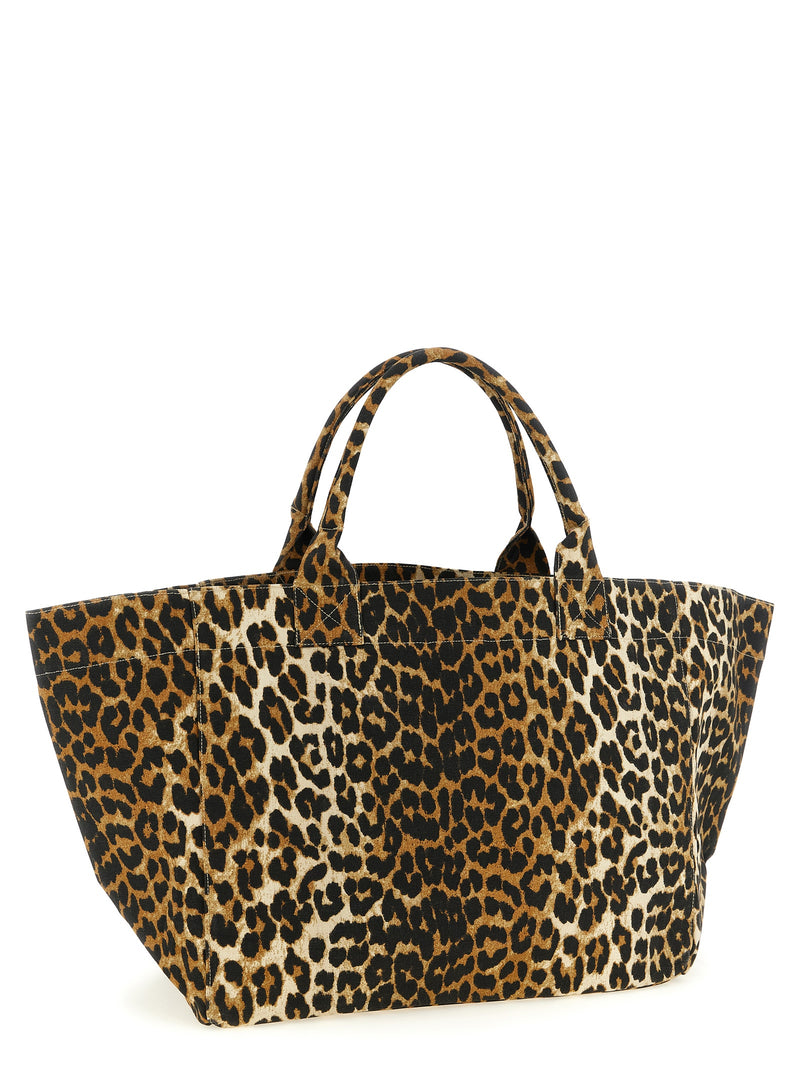 Ganni Brown Recycled Cotton Leopard XXL Tote Bag