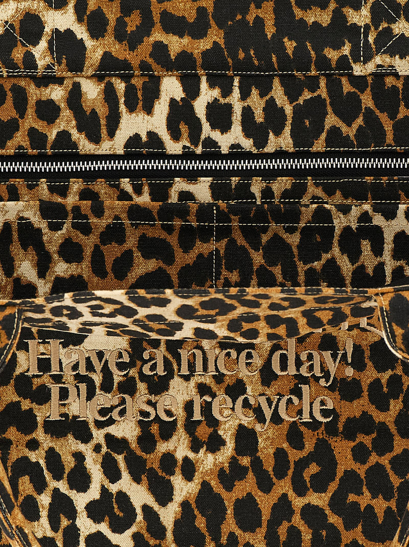 Ganni Brown Recycled Cotton Leopard XXL Tote Bag