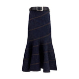 Self-Portrait Blue Denim Midi Skirt with Belt