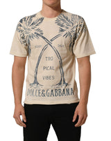 Dolce & Gabbana Beige Cotton Graphic Print Crew Neck T-shirt