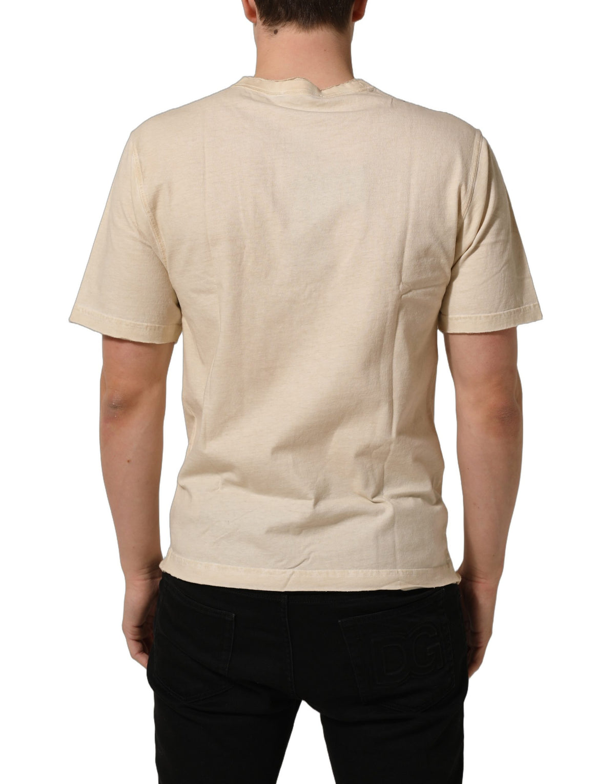 Dolce & Gabbana Beige Cotton Graphic Print Crew Neck T-shirt