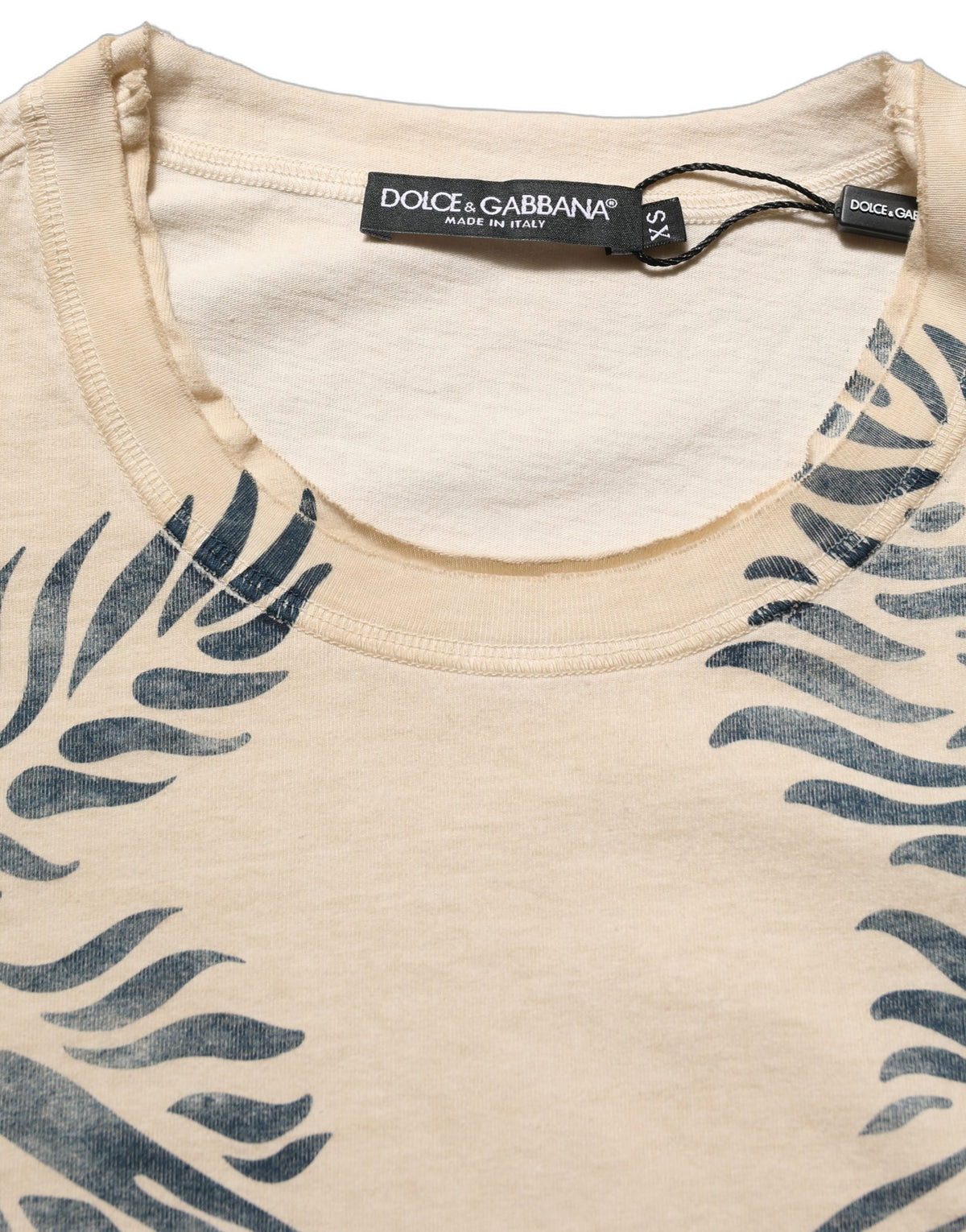 Dolce & Gabbana Beige Cotton Graphic Print Crew Neck T-shirt