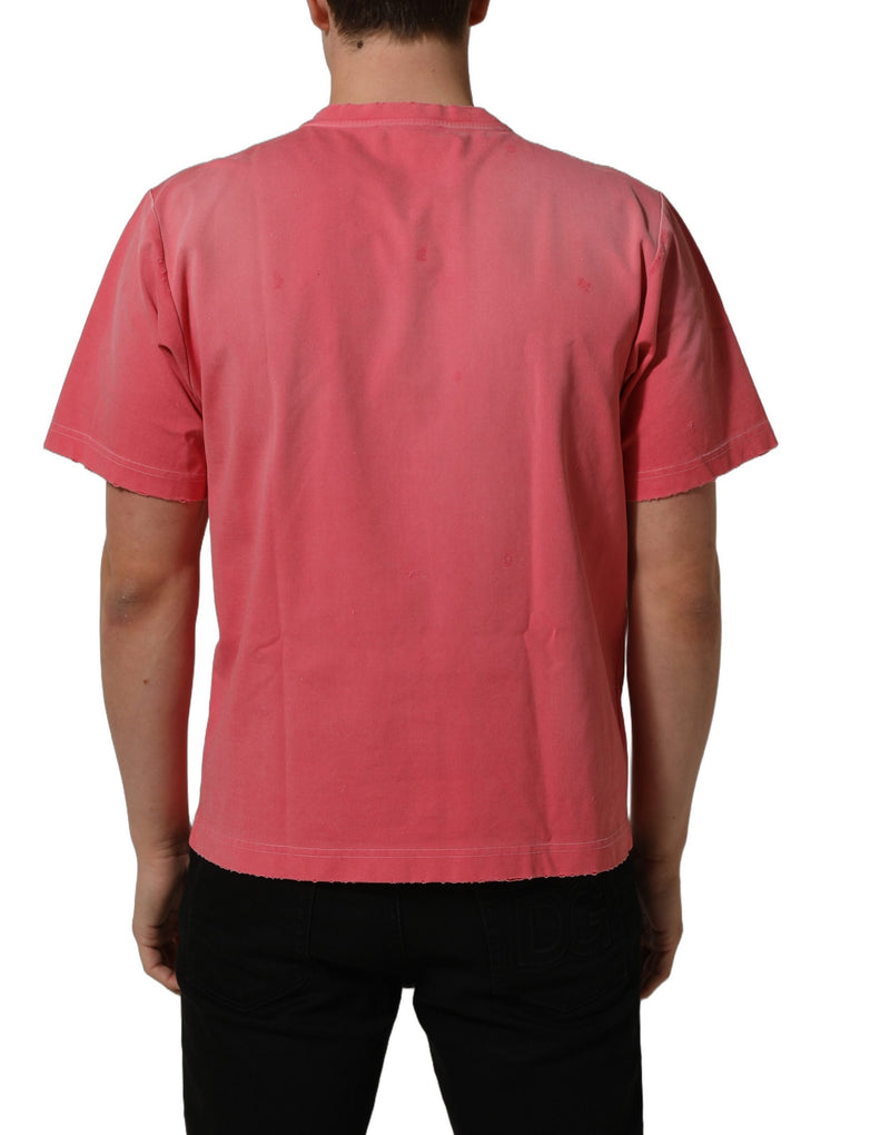 Dolce & Gabbana Pink Re-Edition Distressed Crew Neck T-shirt